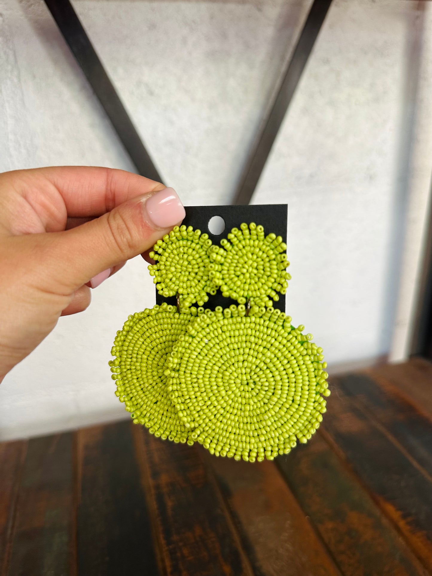 Lime Green Beaded Disc Earring