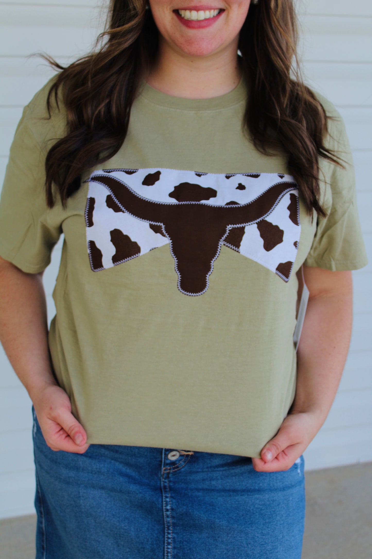 Western Longhorn Cow Embroidered Graphic Tee