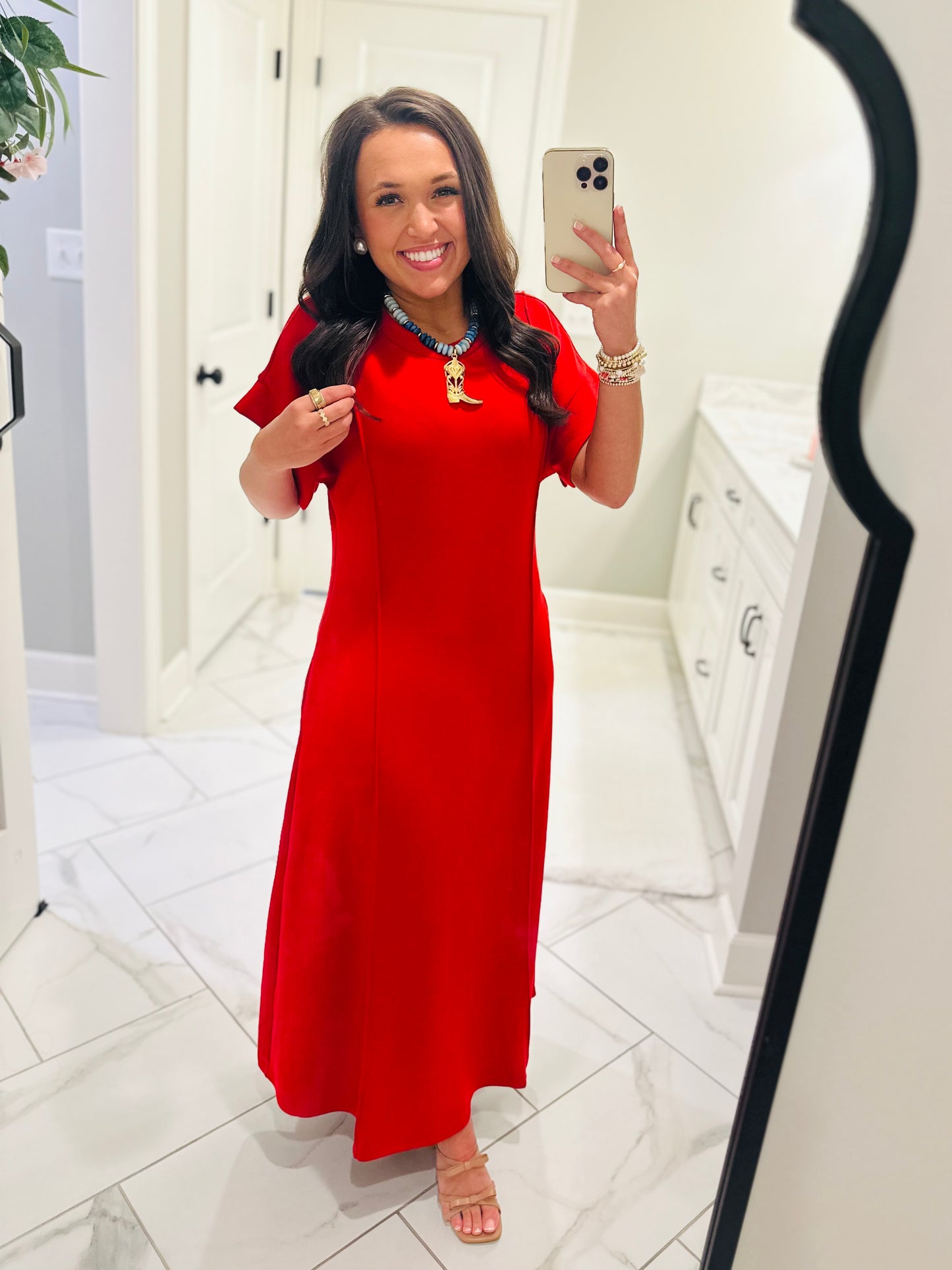 The Jess Red Knit Midi Dress