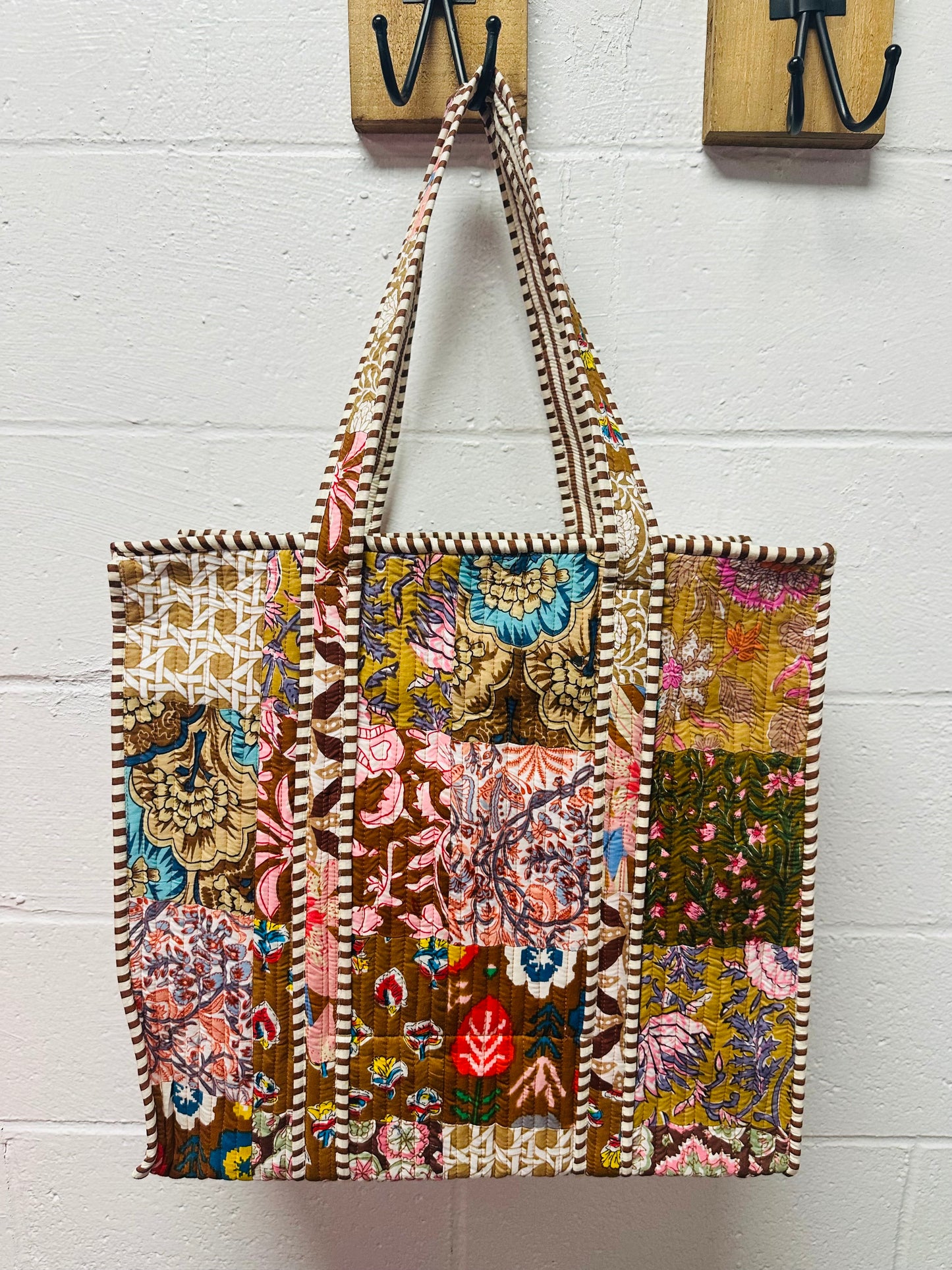 The Brown Multicolor Patchwork Quilted Tote Bag