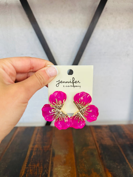 Flower Statement Earring - Fuchsia