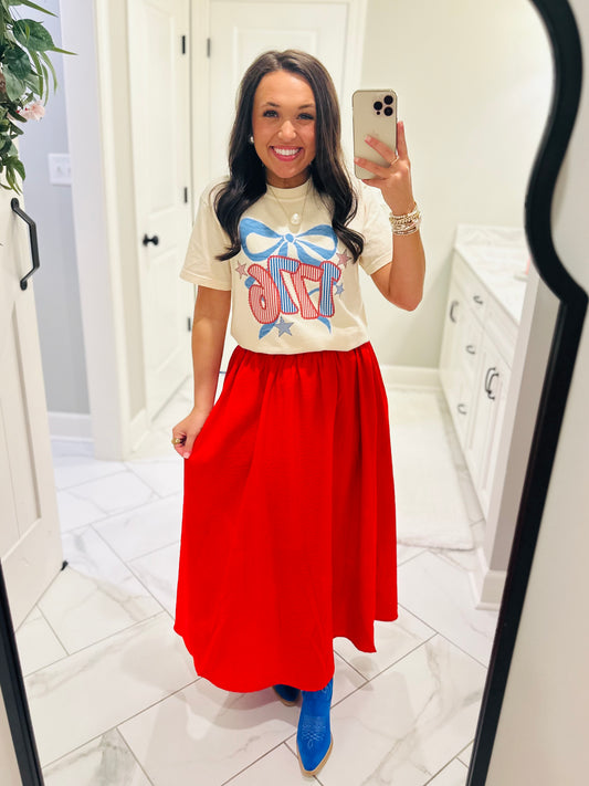 The Raya Red Midi Skirt