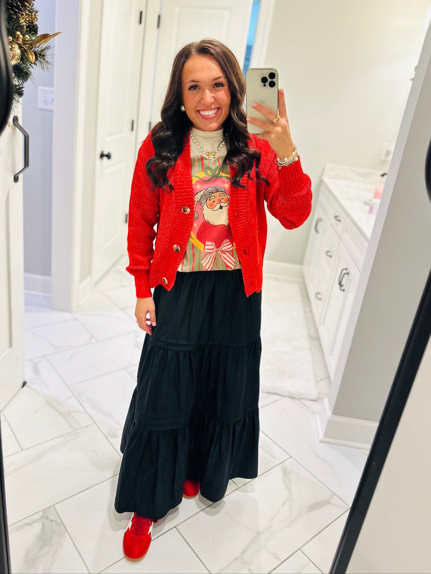 The Izzy Red Front Button Cardigan