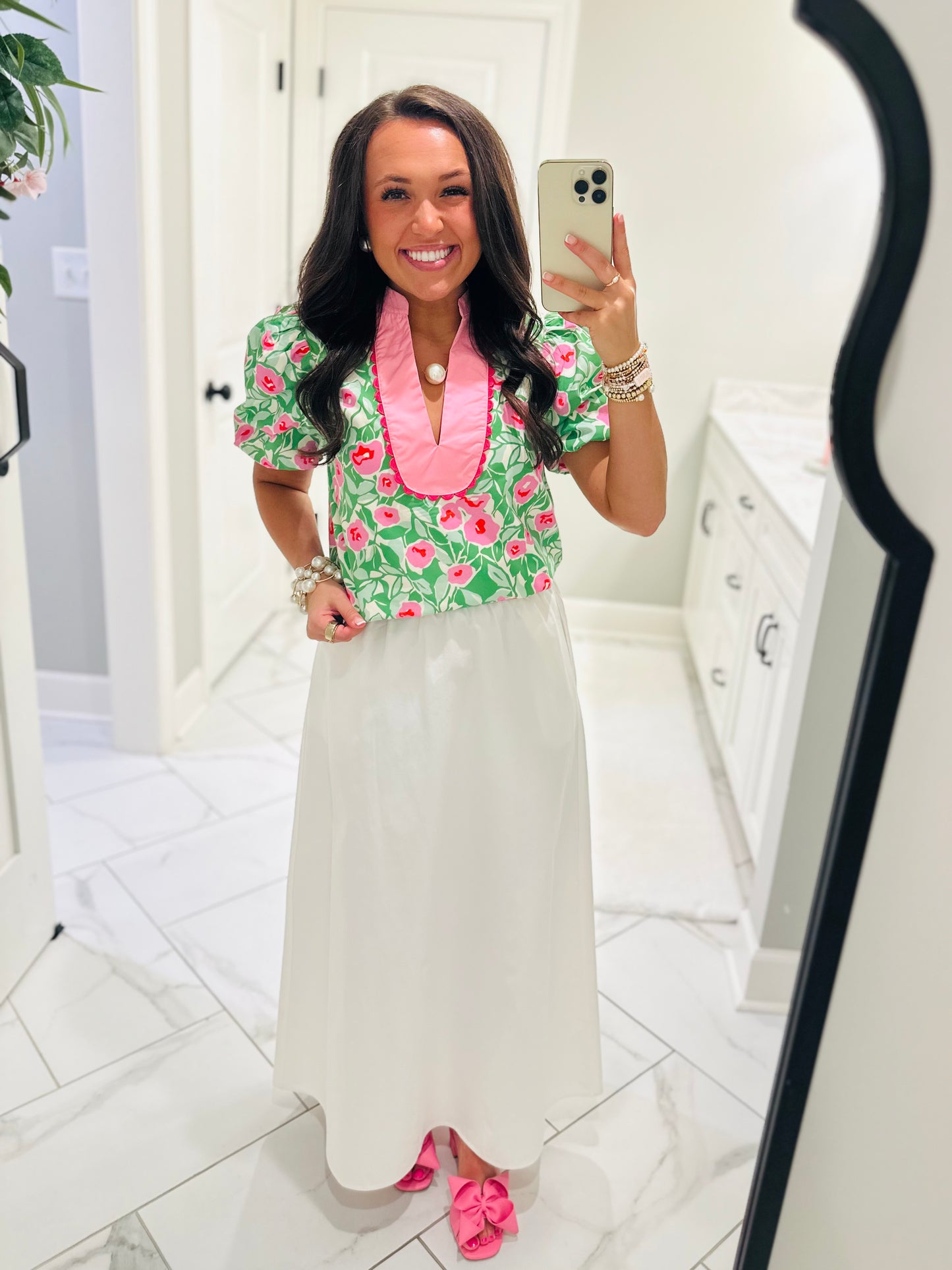 The Ginny Green + Pink Floral Top