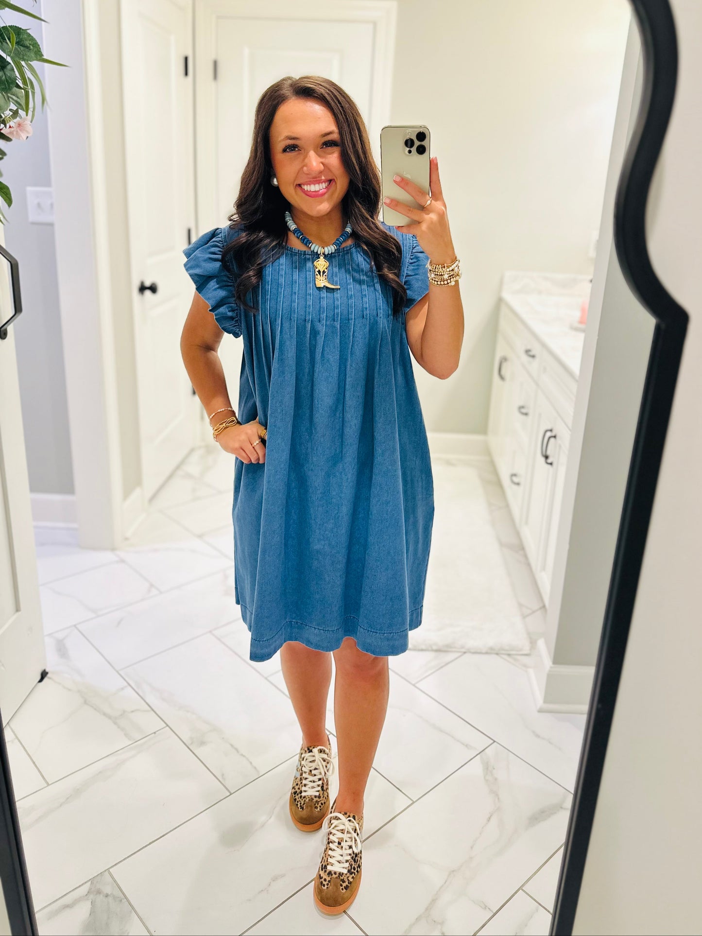 The Lucie Denim Pleated Dress