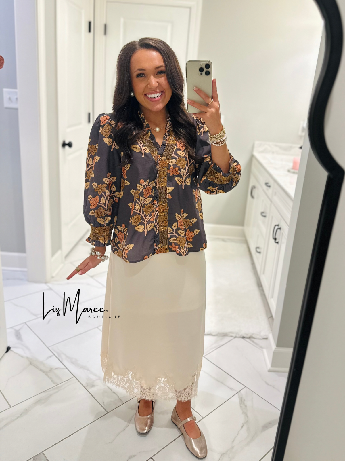 The Carrie Grey Floral Top