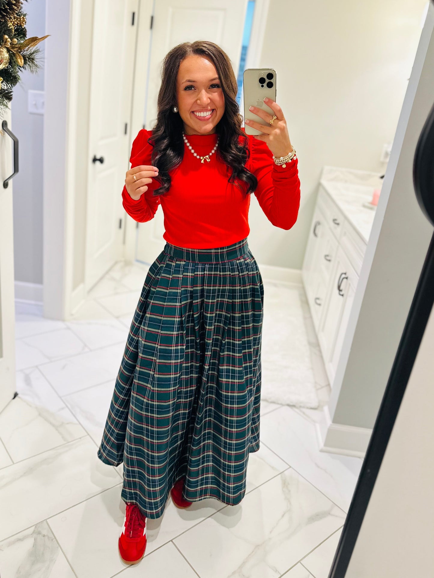 The Tinsley Green Plaid Midi Skirt