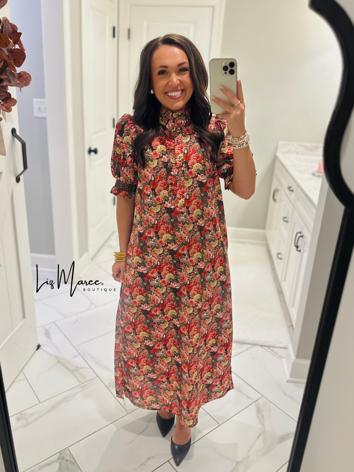The Anabelle Brick Floral Midi Dress