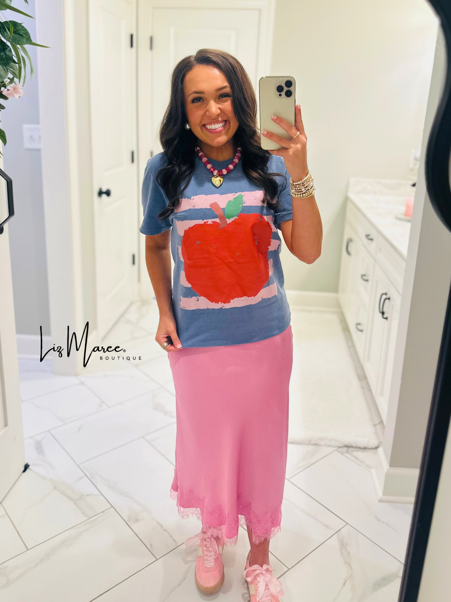 The Apple Pink Stripe Graphic Tee
