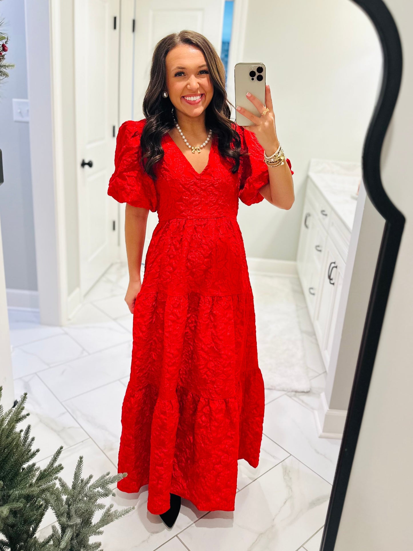 The Aria Red Jacquard Maxi Dress