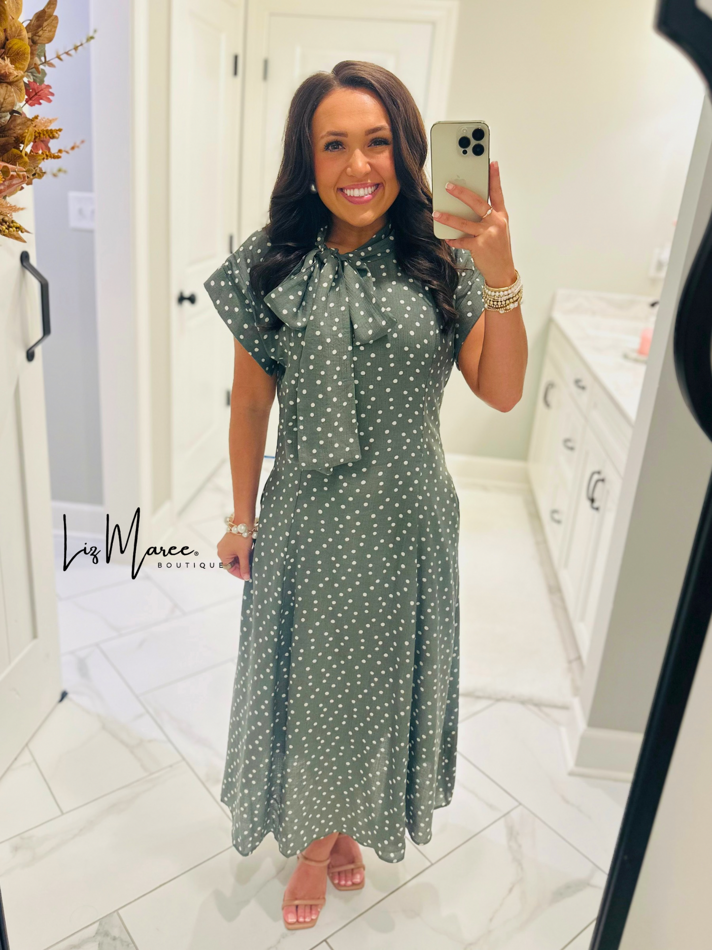 The Margo Olive Polka Dot Midi Dress
