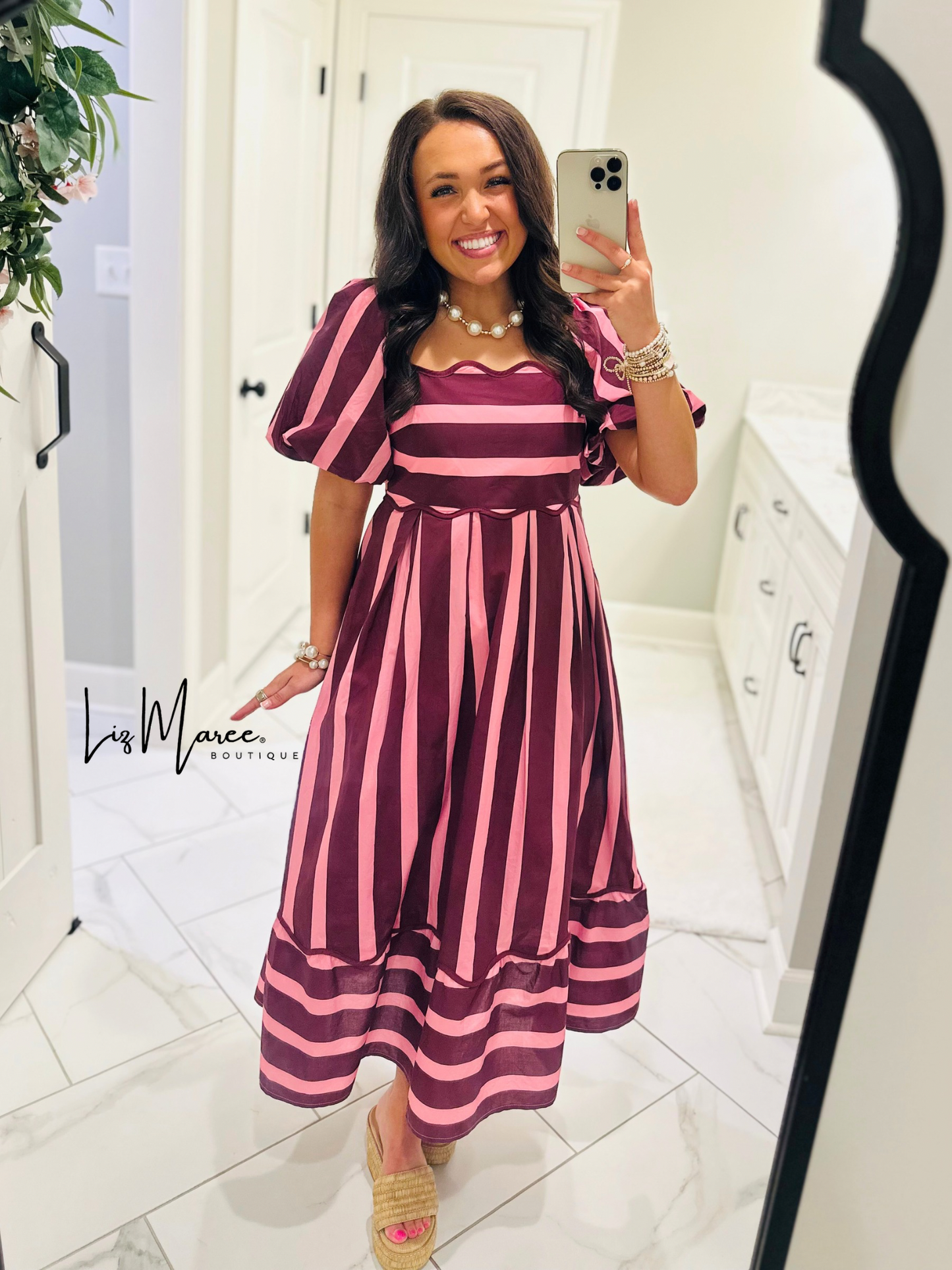 The Reagan Plum Striped Midi Dress