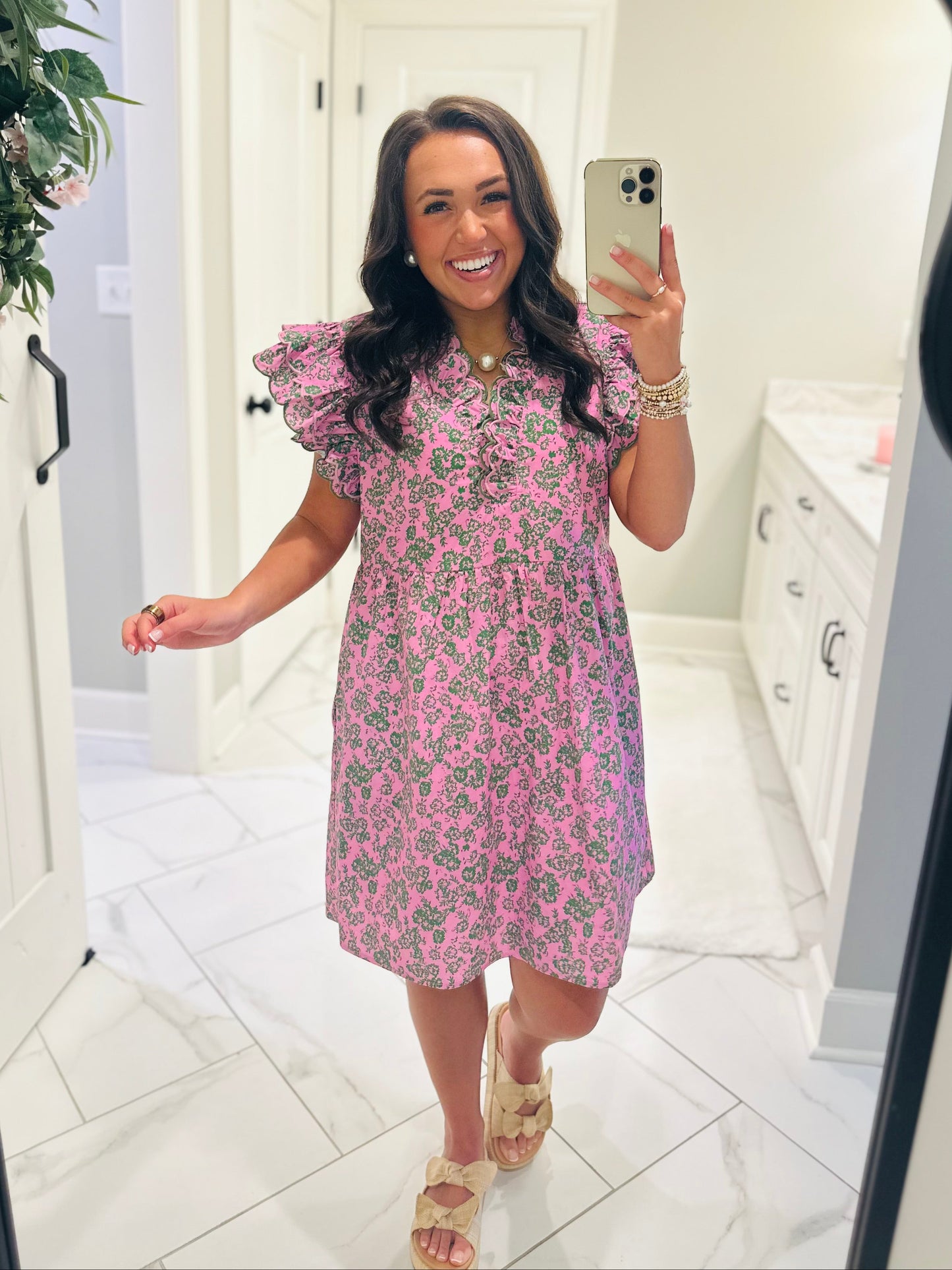 The Saylor Pink + Green Floral Dress
