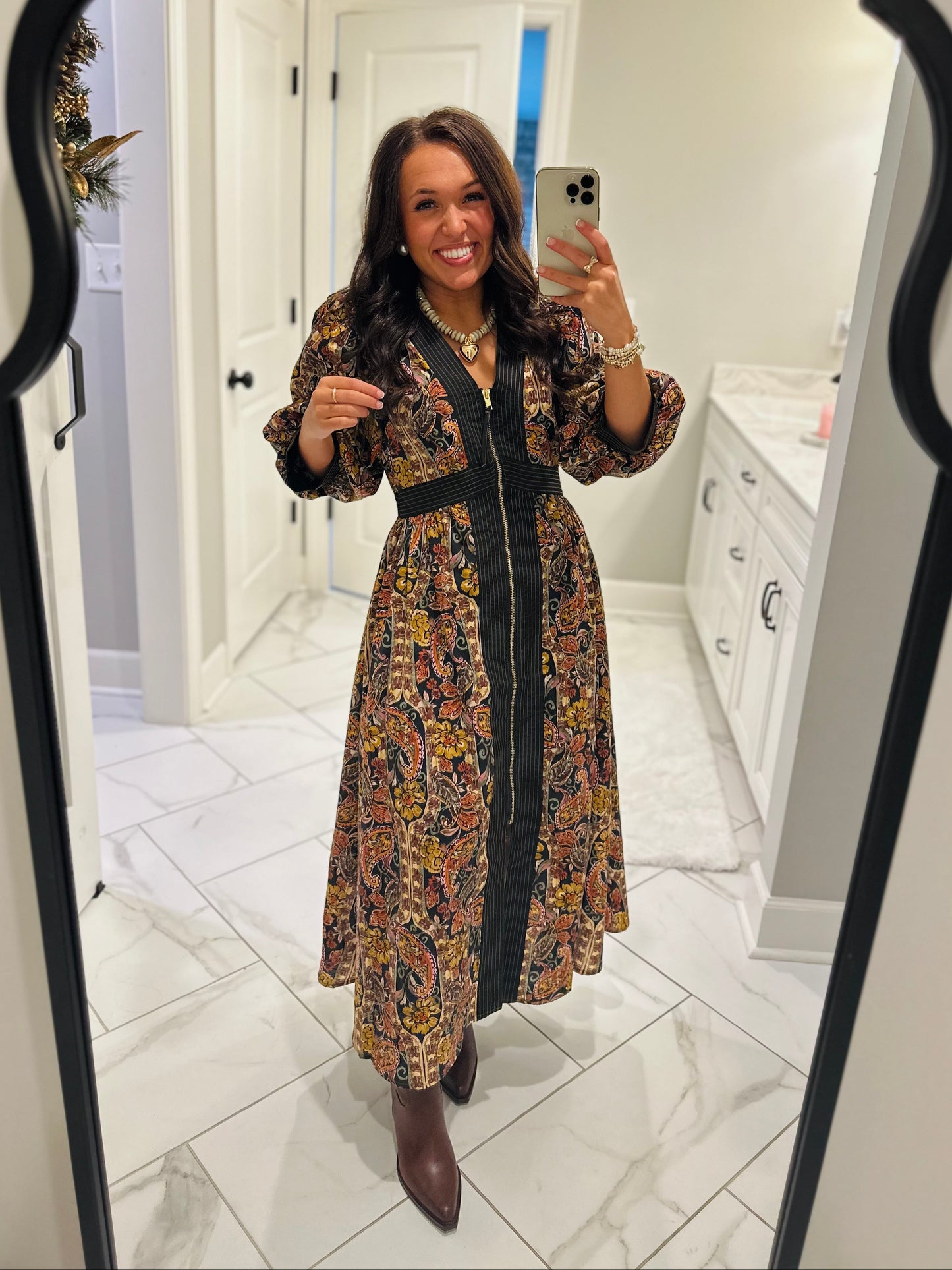 The Libby Black Floral Paisley Midi Dress