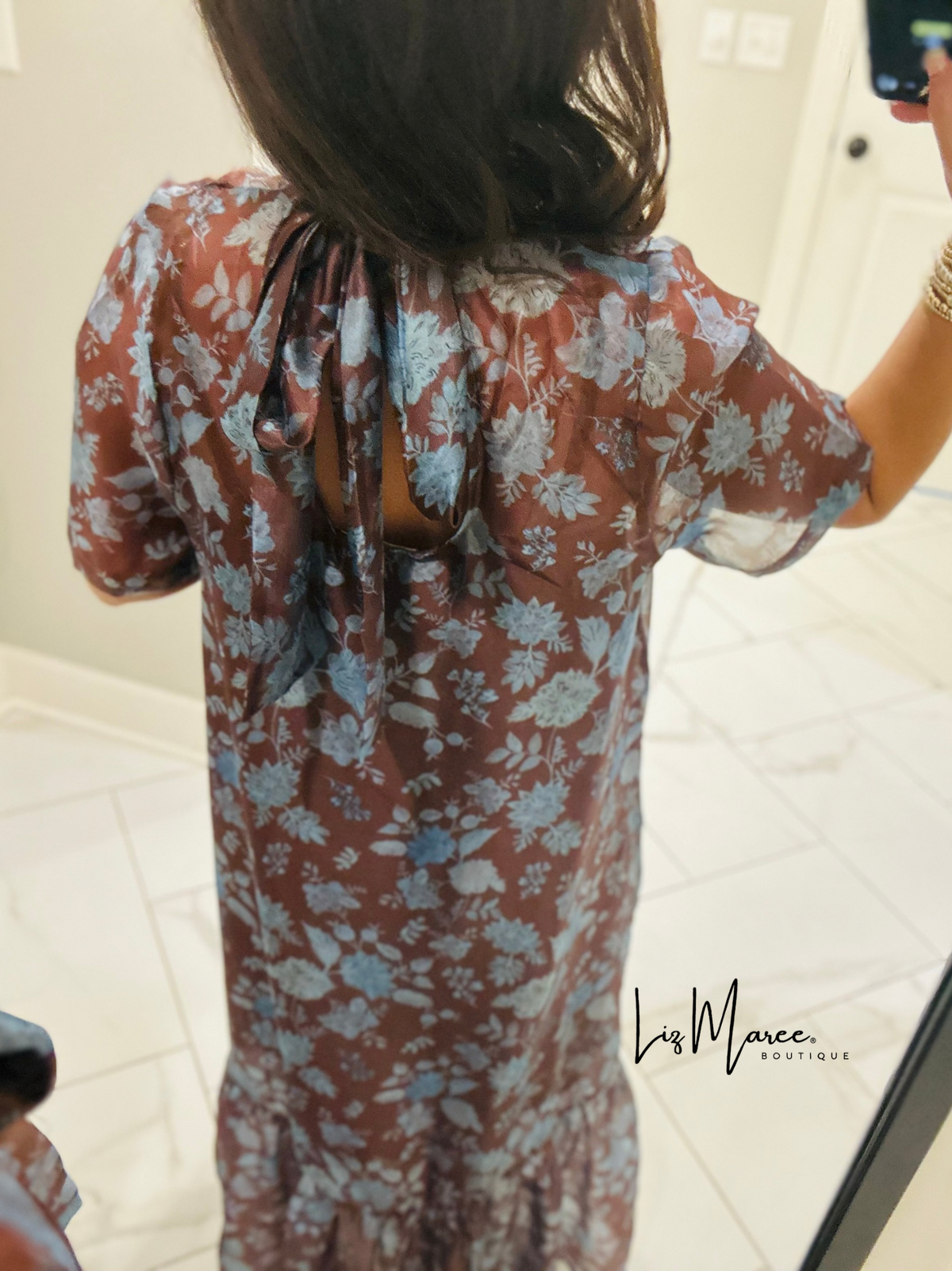 The Emersyn Brown Floral Organza Midi Dress