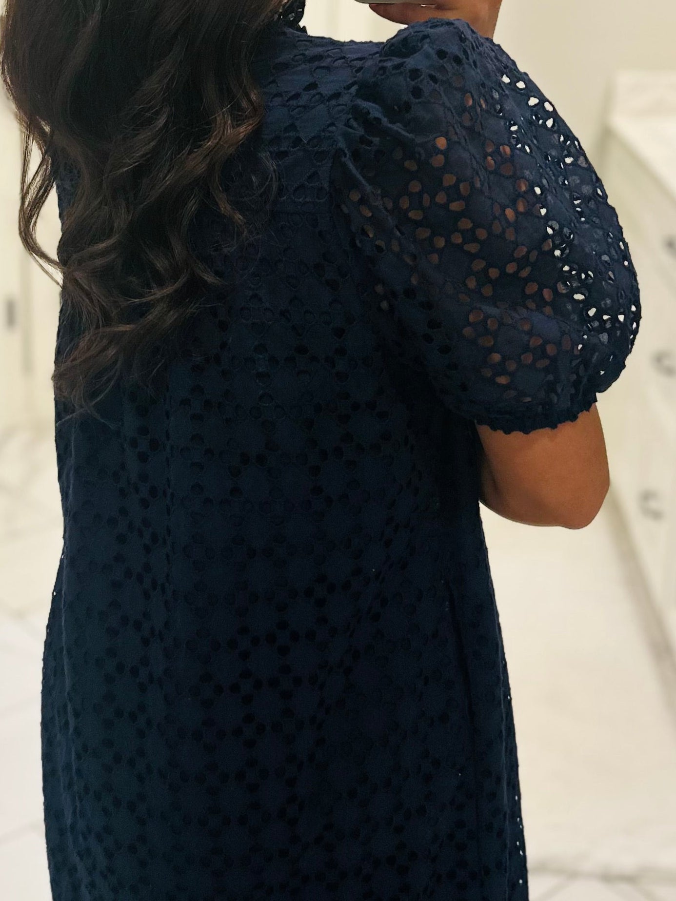 The Liz Navy Eyelet Midi Dress