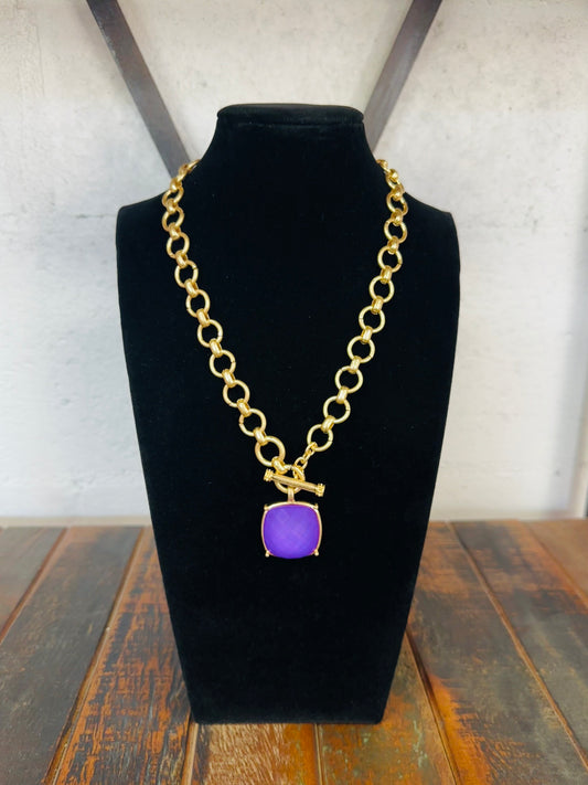 Purple Square Stone Pendant Necklace