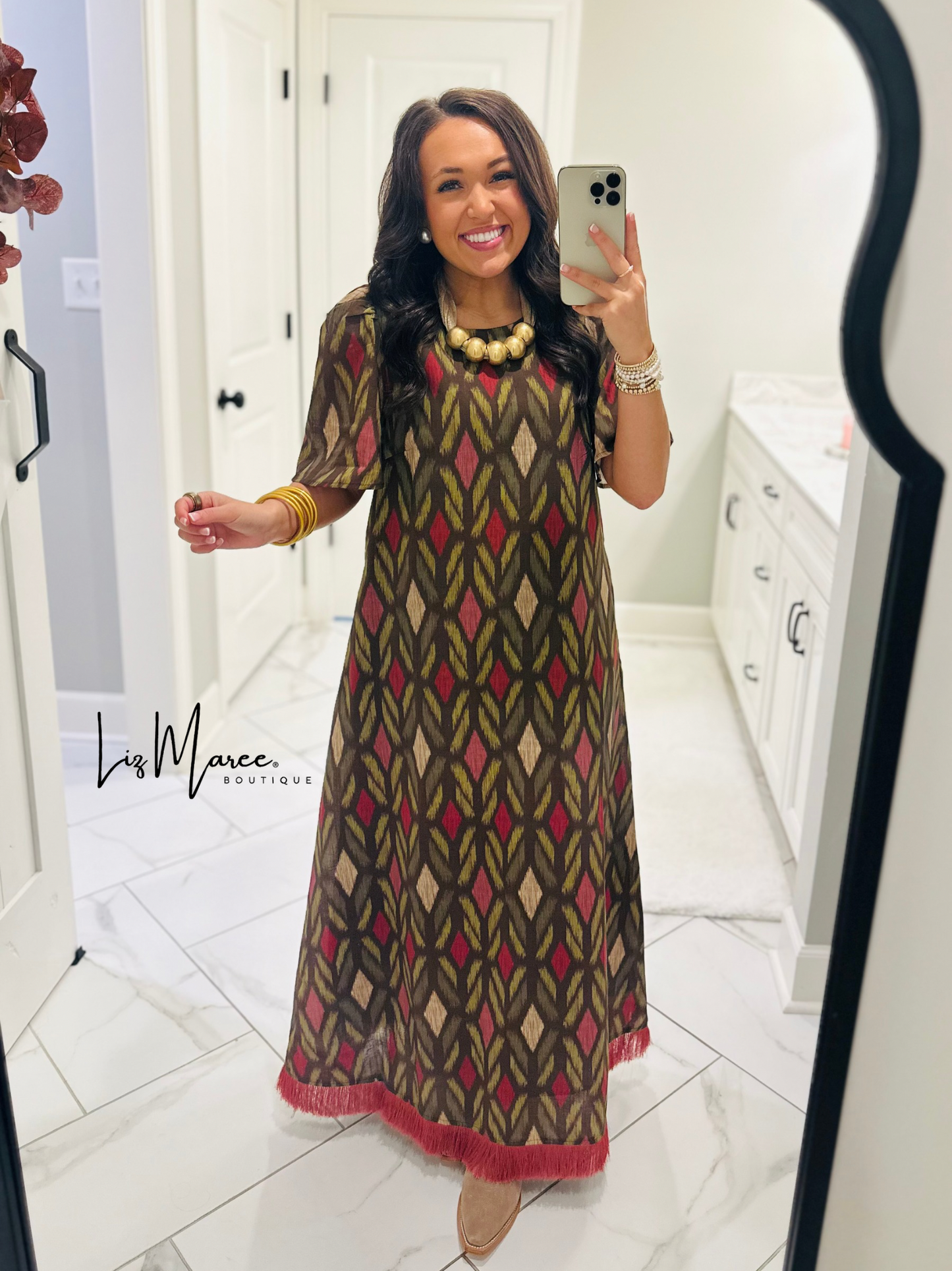 The Madeline Chocolate Brown Geometric Maxi Dress