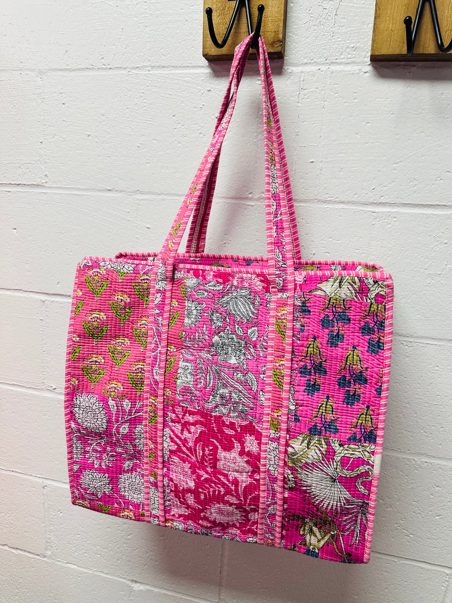 The Pink Floral Patchwork Quilted Tote Bag