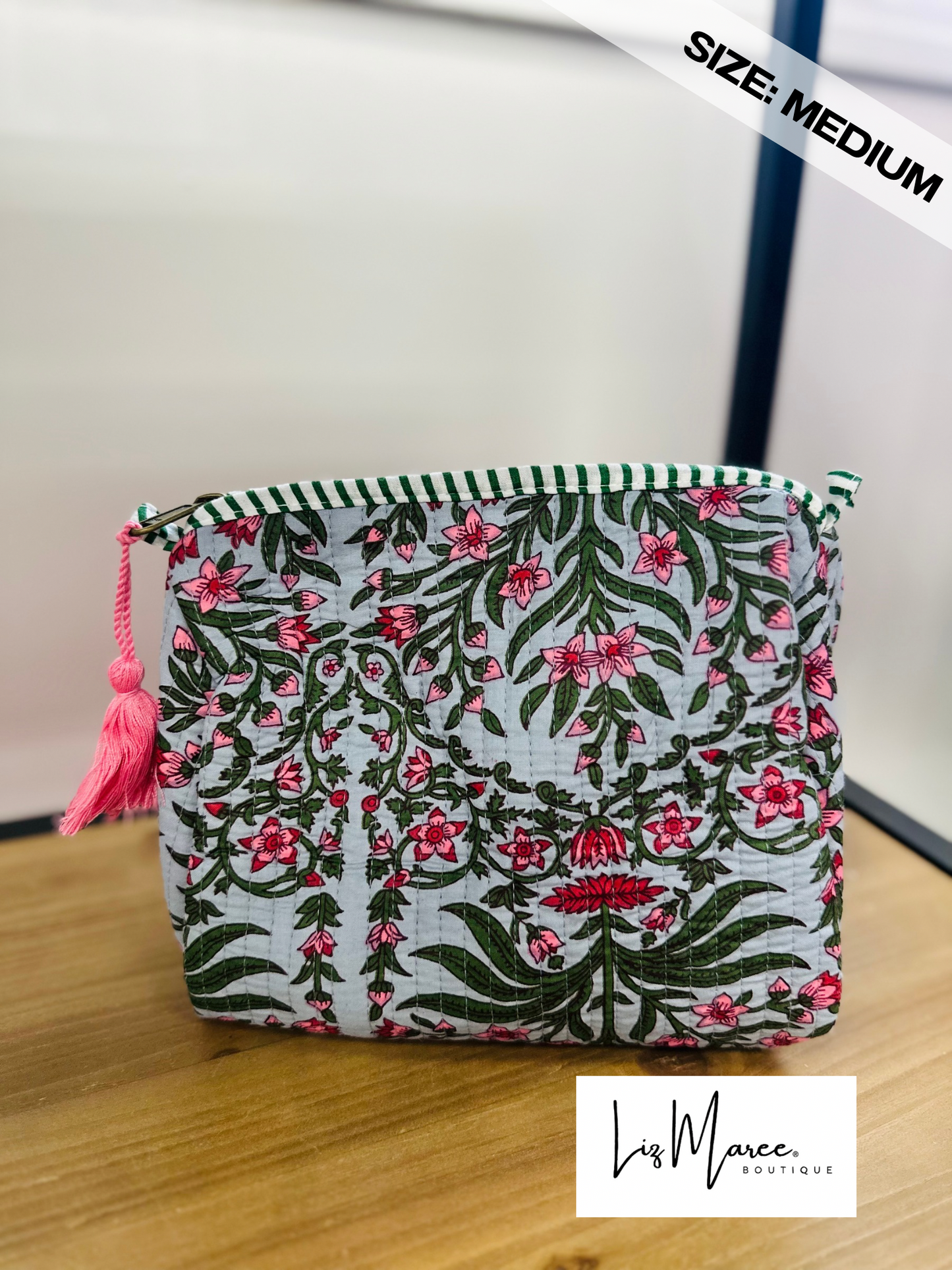The Green + Blue Floral Quilted Cosmetic Bags - Set of 3