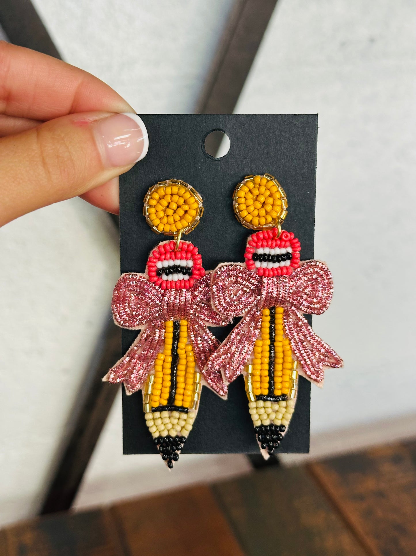 The Pencil Bow Beaded Earring