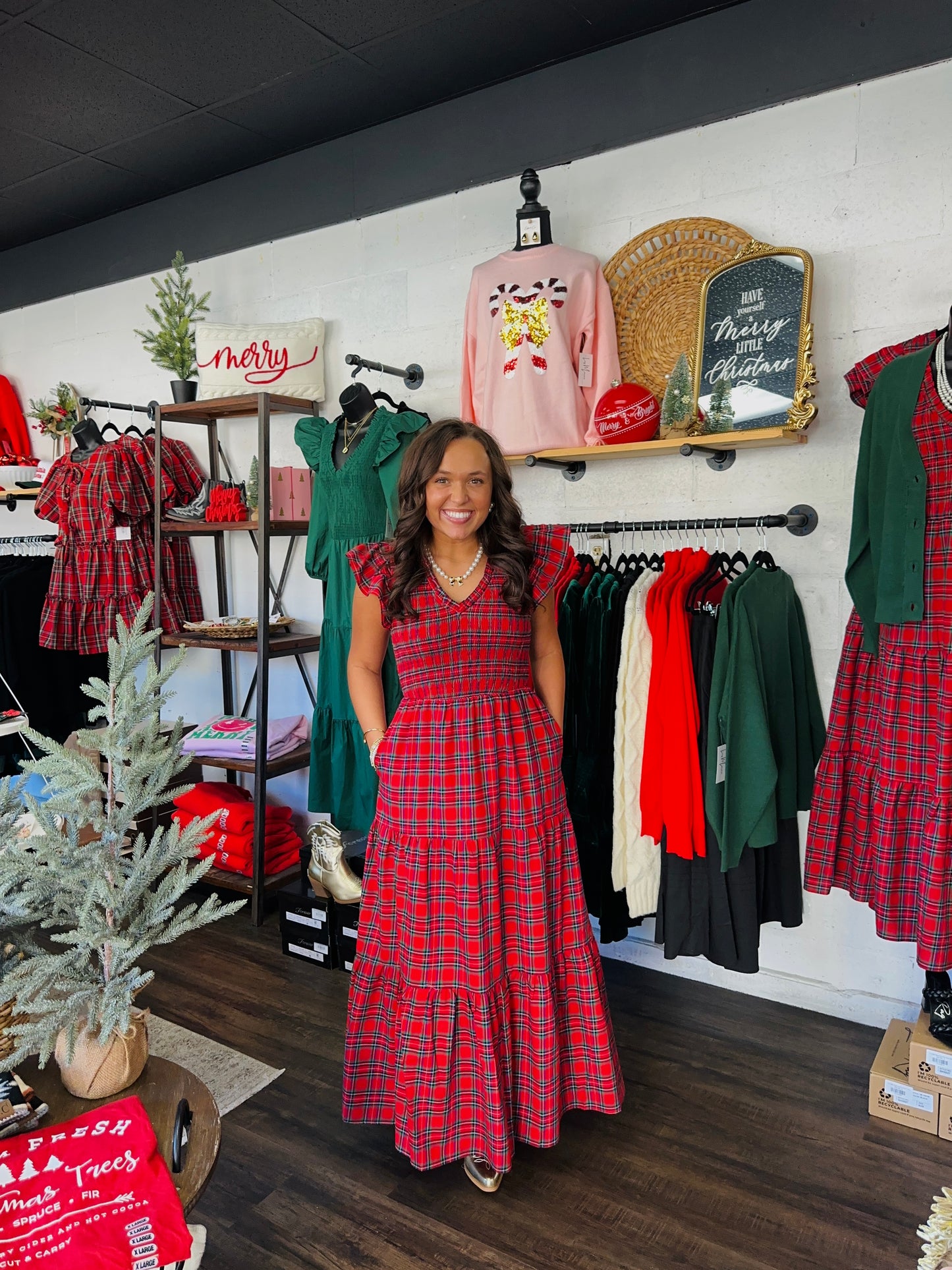 The Carol Plaid Smocked Midi Dress