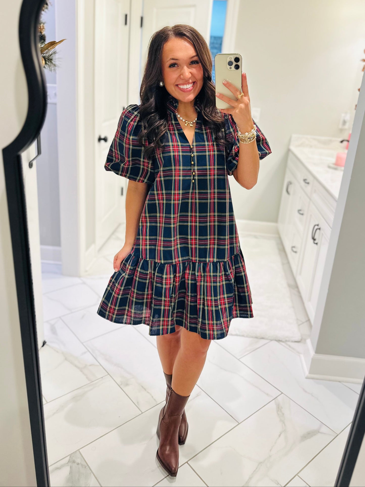 The Carol Navy Holiday Plaid Dress