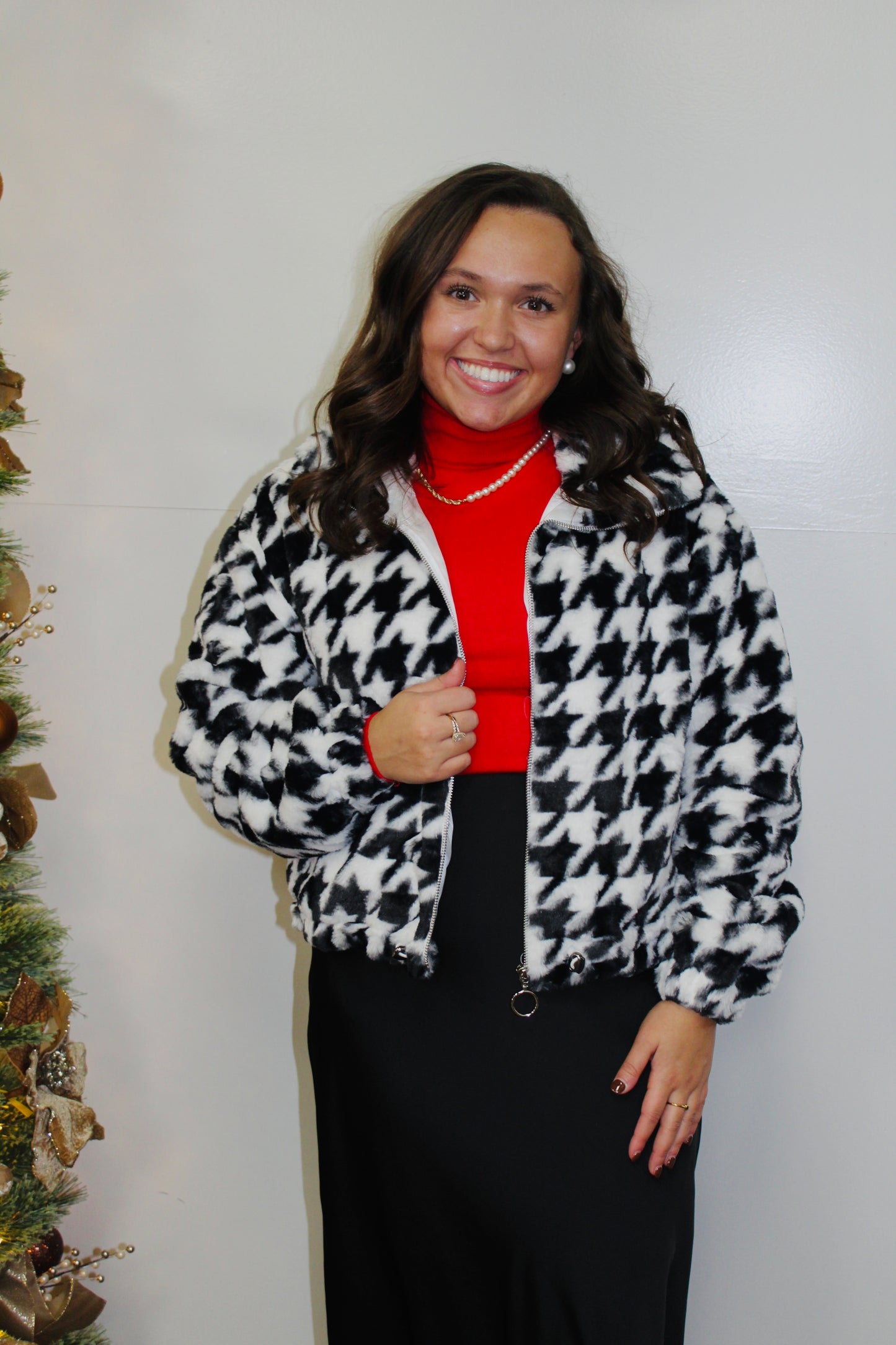 Fleece Houndstooth Puff Jacket