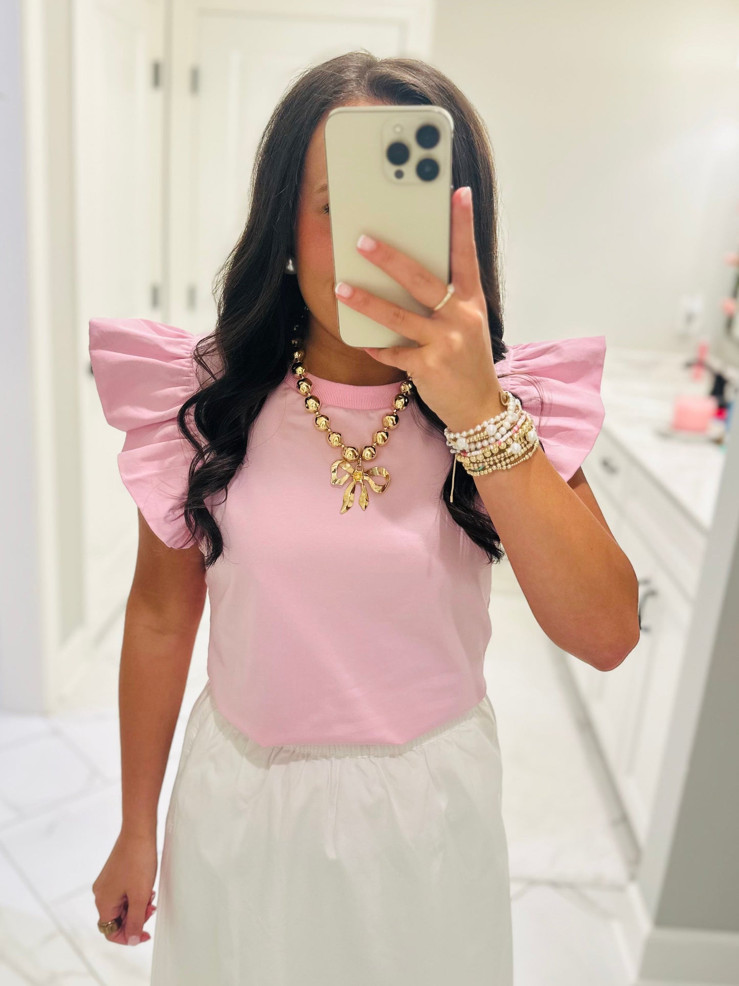The Tillie Baby Pink Ruffled Sleeve Top