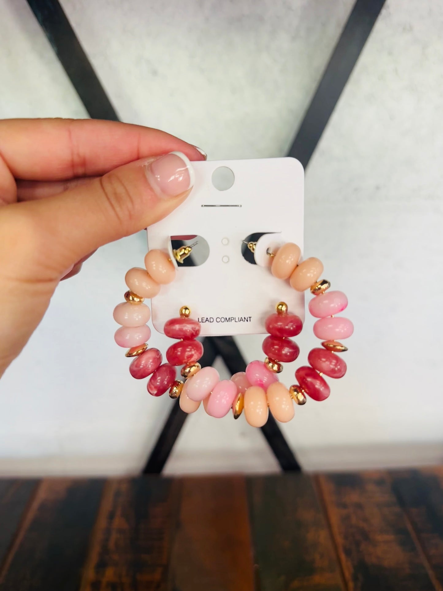Pink Marble & CCB Beaded Hoop Earring