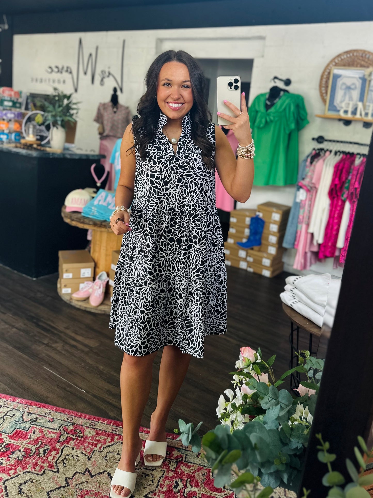 The Maia Black Floral Tiered Sleeveless Dress