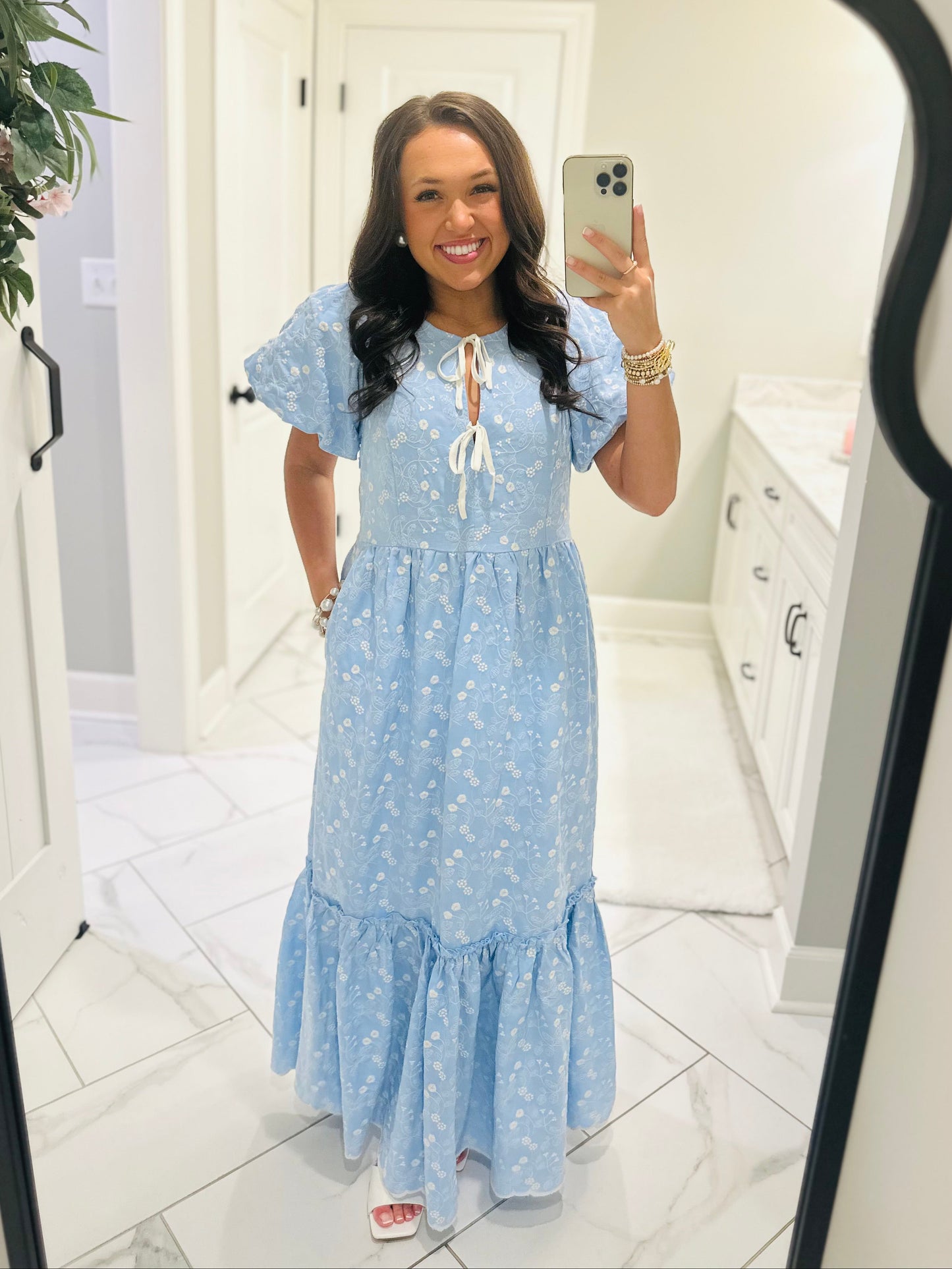 The April Blue Floral Embroidered Maxi Dress