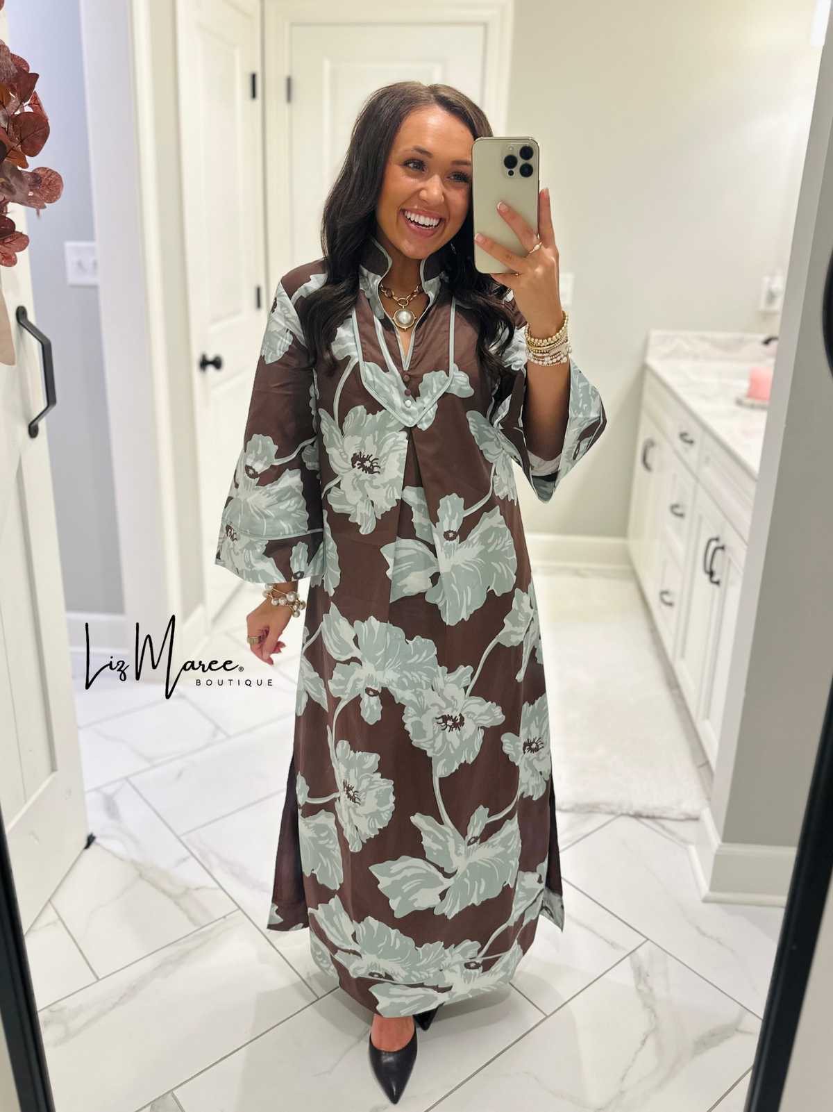 The Eleanor Chocolate Floral Caftan Maxi Dress