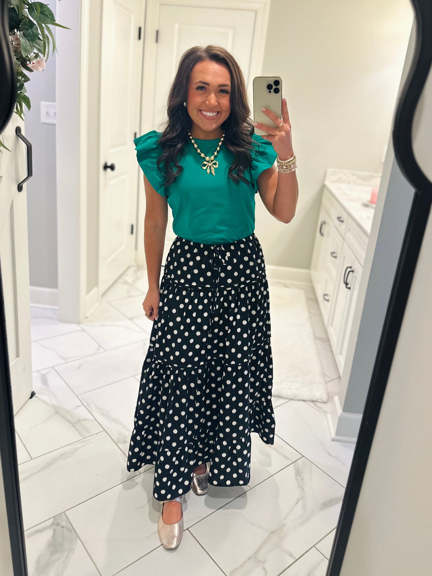 The Ryley Black Polka Dot Tiered Maxi Skirt