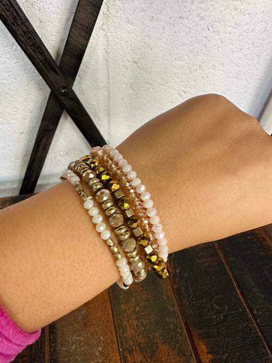 Blush & Gold Beaded Stretch Bracelet Stack