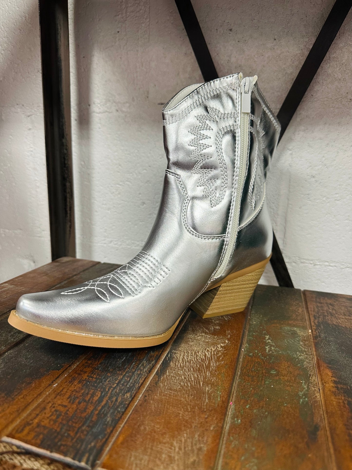 The Lynn Silver Western Bootie