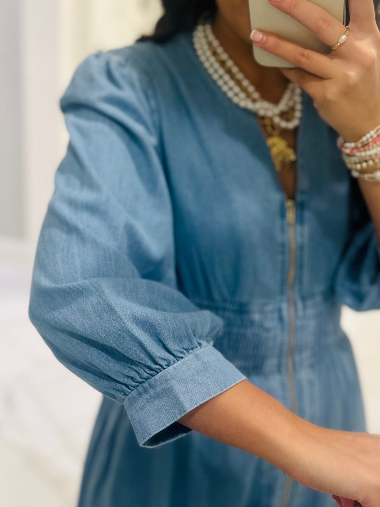 The Libby Denim Light Wash Midi Dress