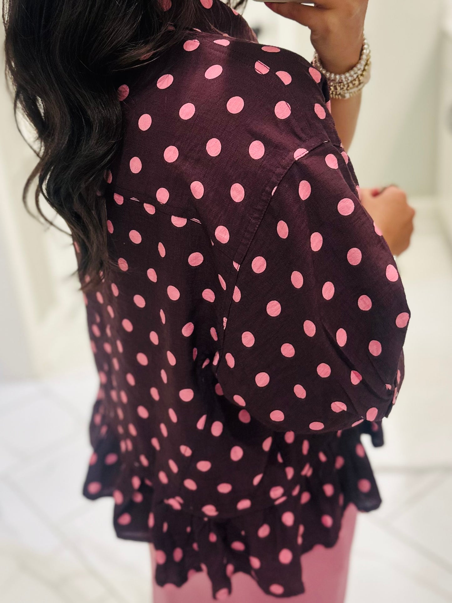 The Hanna Pink + Wine Polka Dot Top