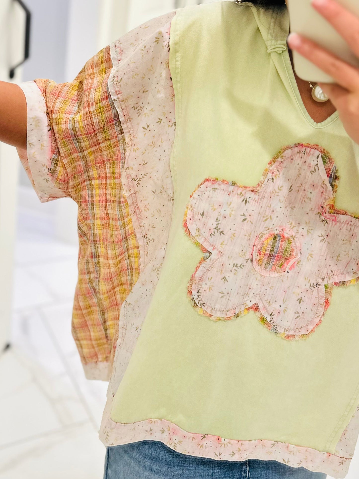 The Scarlett Lime Green Flower Patchwork Top