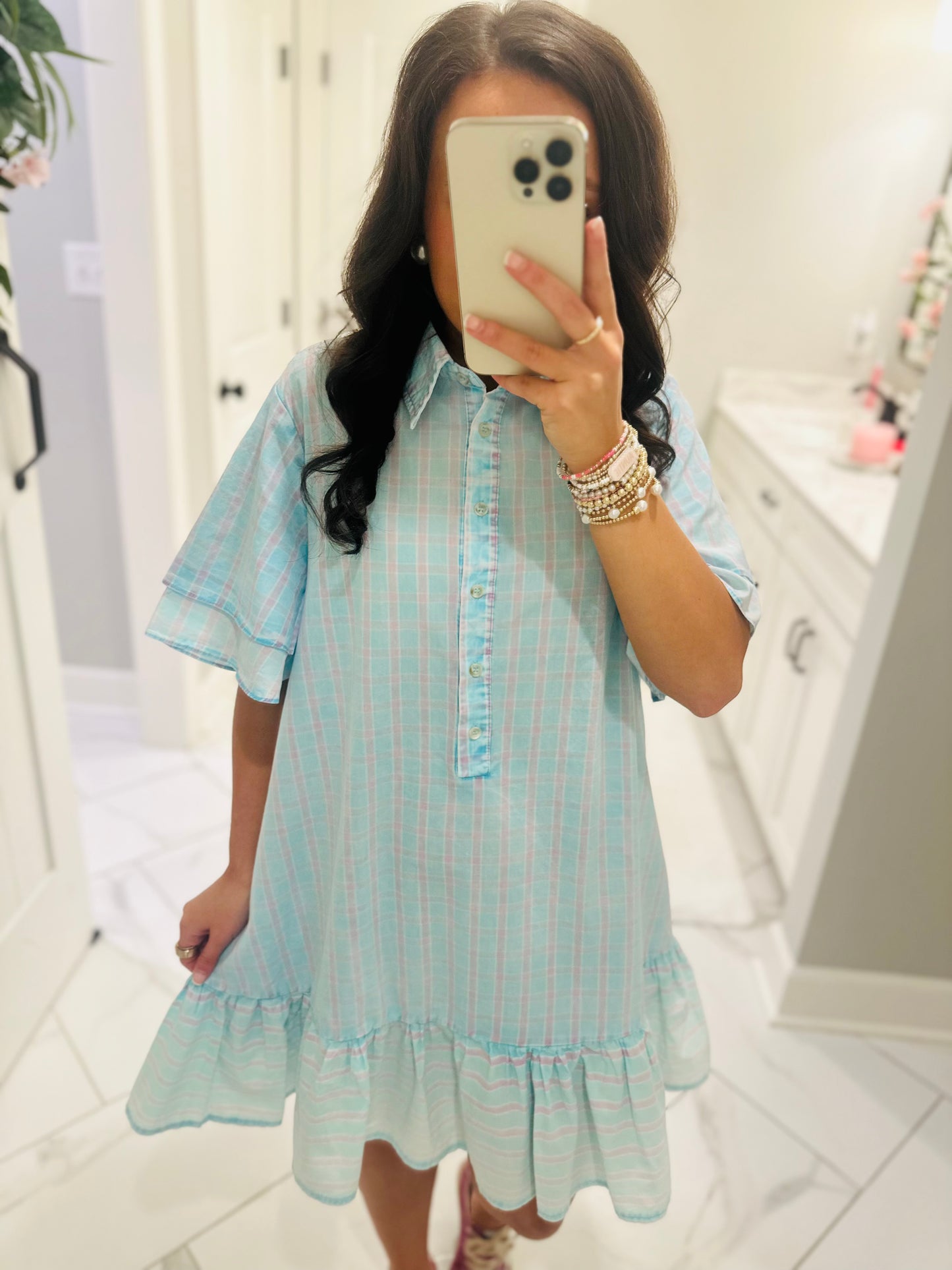 The Laylin Blue Striped Mineral Washed Shirt Dress
