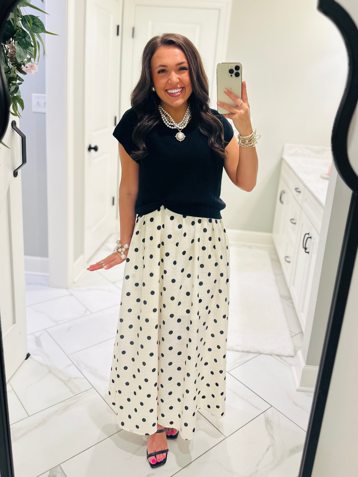 The Lennon Black Layered Polka Dot Midi Dress