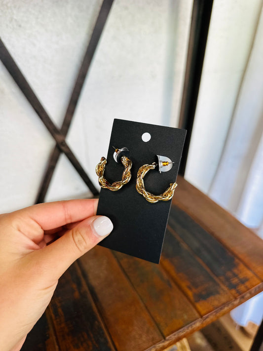 Gold Tailored Twisted Hoop Earrings