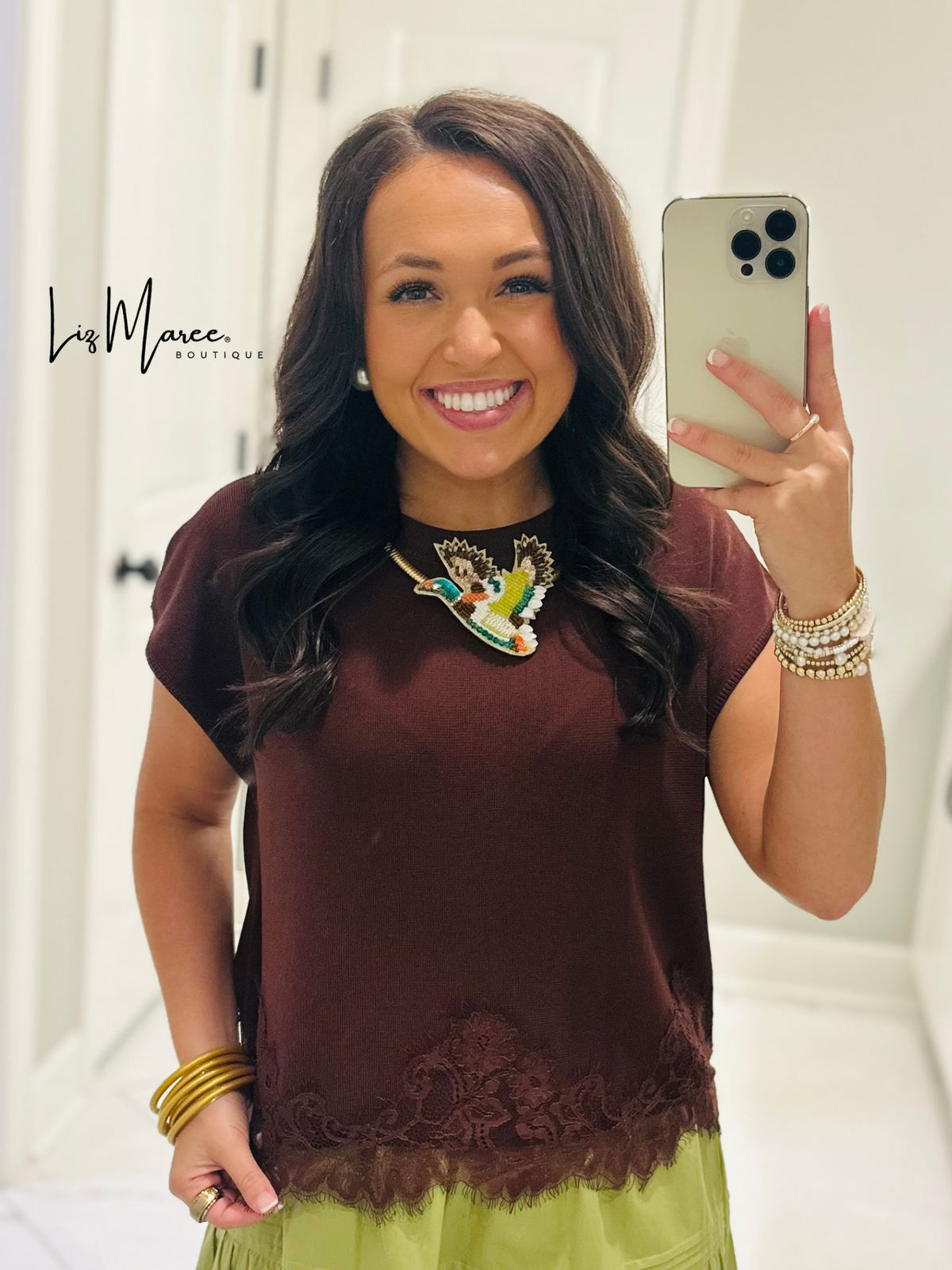 The Vera Brown Lace Hem Top