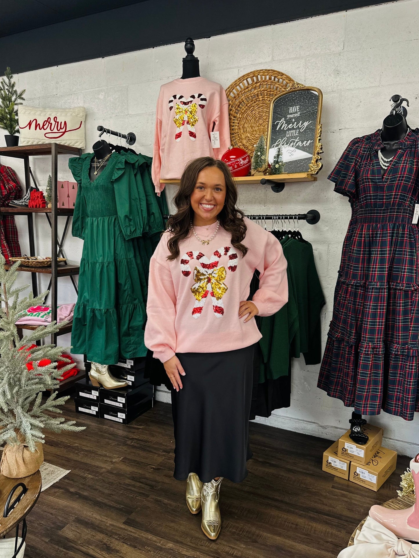 Candy Cane Embroidered Sequin Sweater