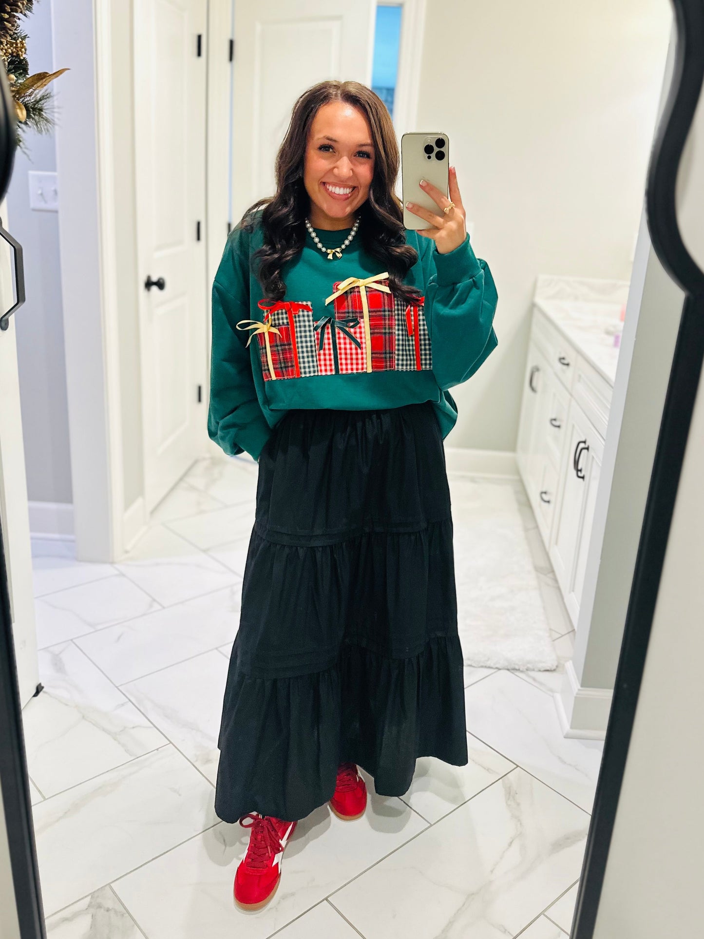 The Christmas Gift Box Patchwork Embroidered Sweatshirt