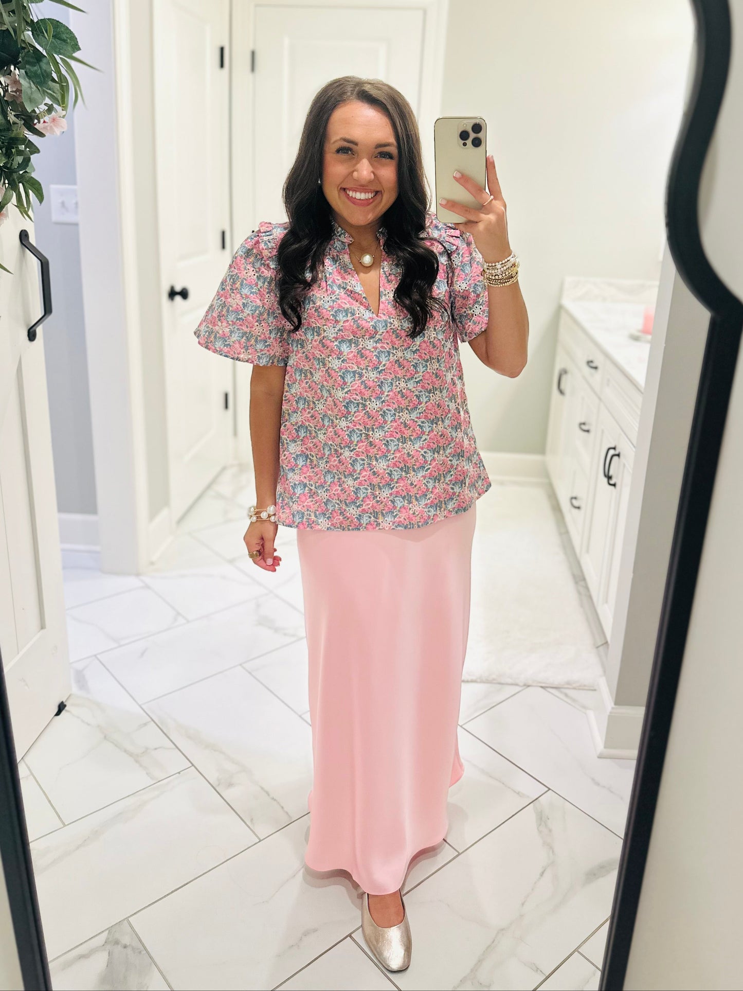 The Lila Baby Pink Satin Maxi Skirt