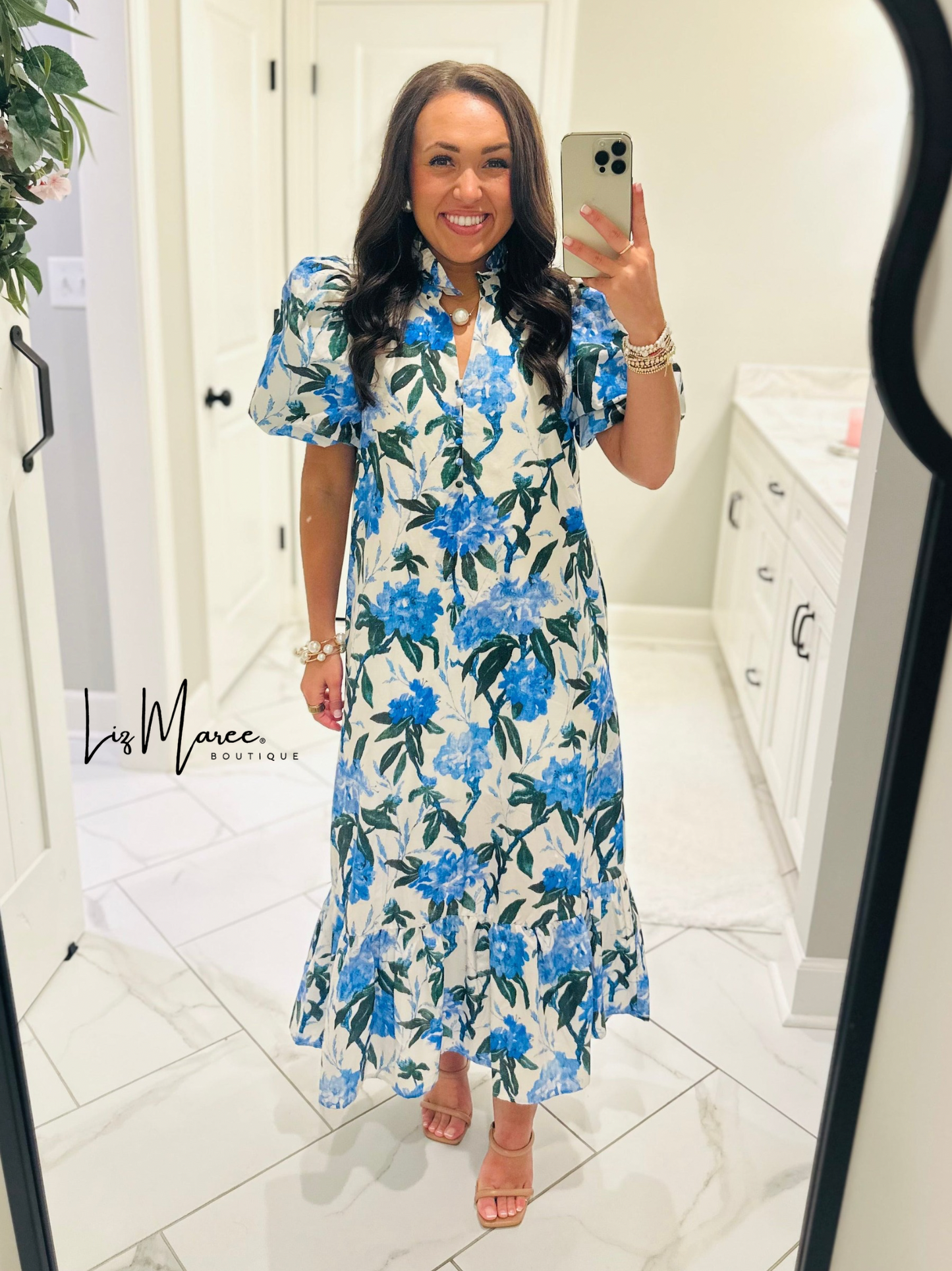 The Jane Blue Floral Midi Dress