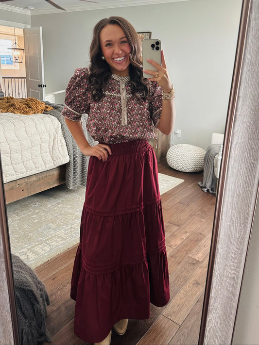 The Ruth Burgundy Maxi Skirt
