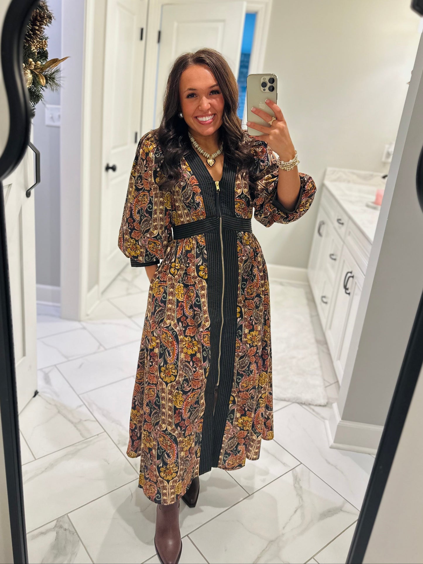 The Libby Black Floral Paisley Midi Dress