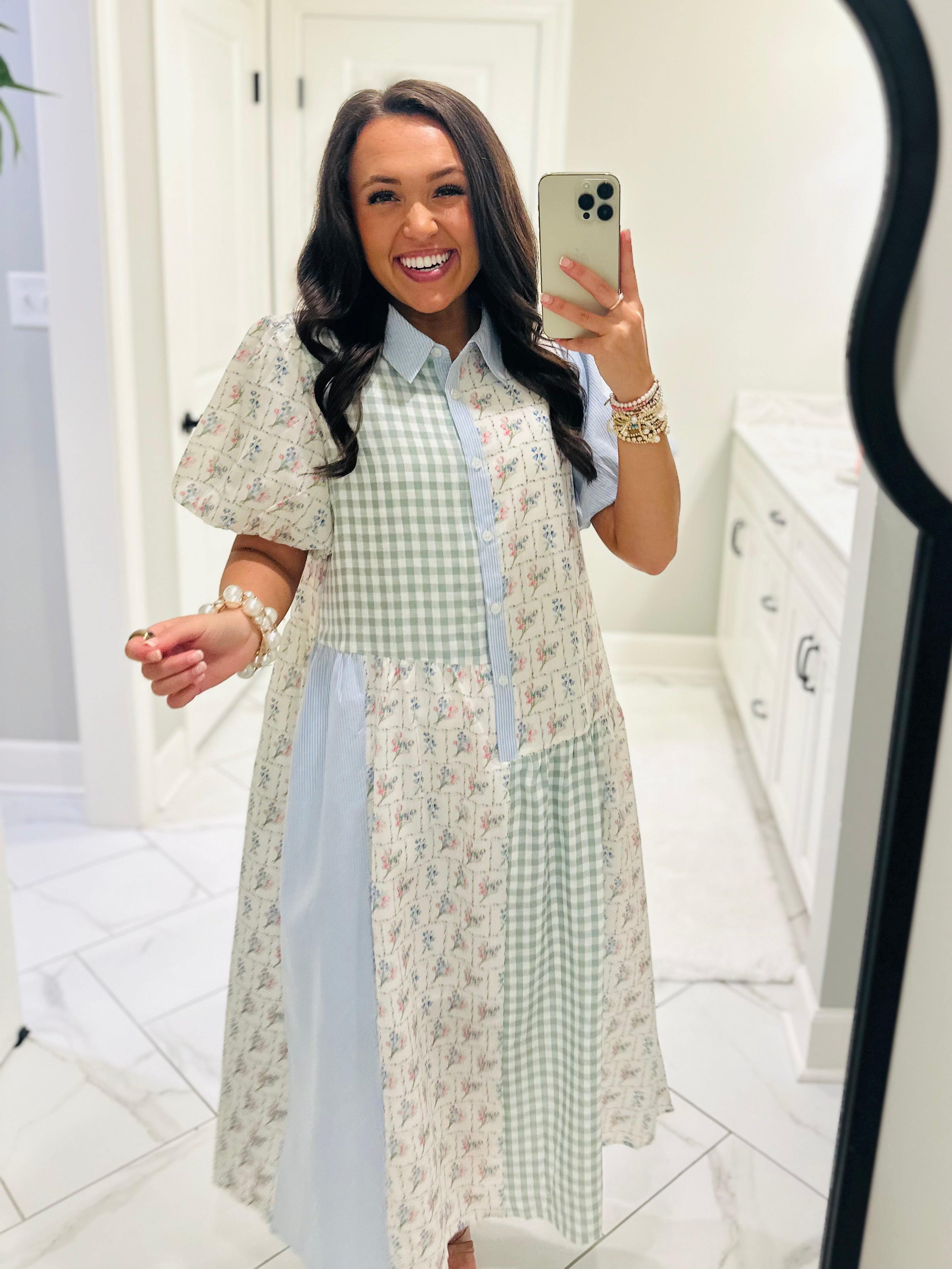 The Mae Blue + Mint Patchwork Midi Dress – Liz Maree Boutique